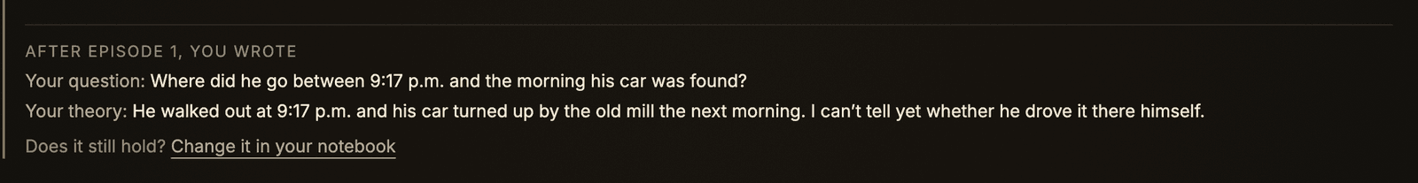 From Episode 2: what you wrote last time, under Carver's question