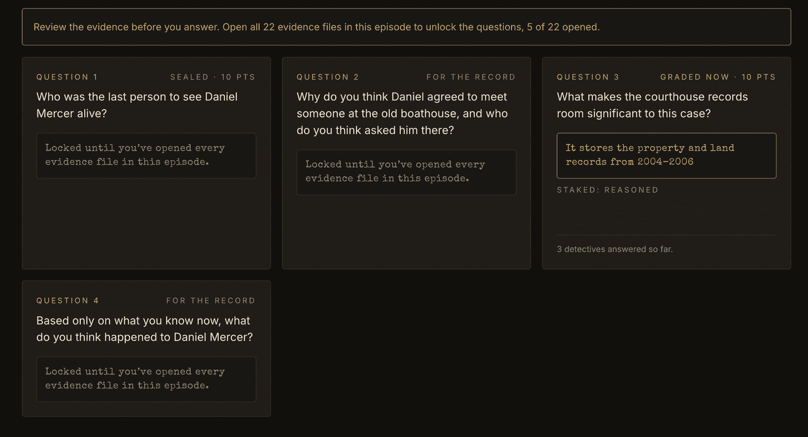 Questions unlock once every file is opened